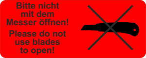 Warnetiketten 50x20mm "Bitte nicht mit dem Messer öffnen!" – Bild 1