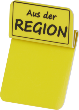 Aktionsreiter 26x13mm „aus der Region“ gelb/schwarz pro Packung 10 Stück – Bild 1