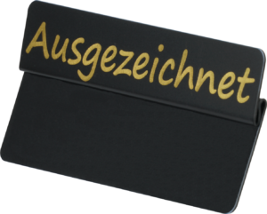 Aktionsreiter 86x18mm „Ausgezeichnet“ schwarz/gold pro Packung 10 Stück – Bild 1