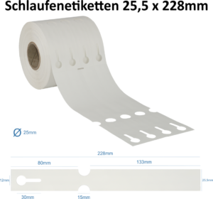 Schlaufenetiketten Weiss 4-bahnig 25,5 x 228mm auf Rolle – Bild 3