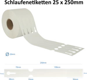 Schlaufenetiketten Weiss 4-bahnig 25 x 250mm mit Preisabriss auf Rolle – Bild 2