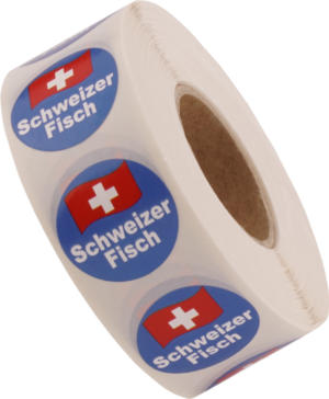 30mm Kreis „Schweizer Fisch“ 1000 Etiketten pro Rolle – Bild 2