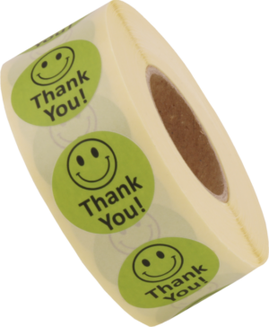 30mm Kreis „Smiley Thank You!“ 1000 Etiketten pro Rolle – Bild 2
