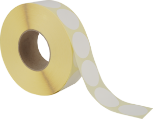 Thermoetiketten 50mm Rund, weiss, permanent klebend 3000 Etiketten pro Rolle – Bild 2