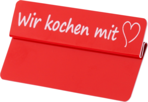 Aktionsreiter 86x18mm „Wir kochen mit“ rot/weiss pro Packung 10 Stück – Bild 1