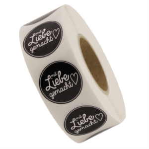 30mm Kreis „mit Liebe gemacht" (schwarz) 1000 Etiketten pro Rolle – Bild 2